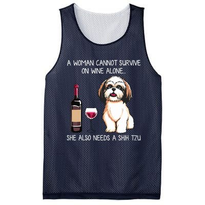 A Woman Cannot Survive On Wine Alone She Needs A Shih Tzu Mesh Reversible Basketball Jersey Tank