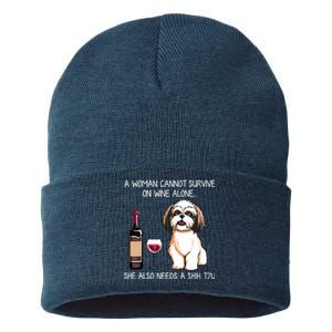 A Woman Cannot Survive On Wine Alone She Needs A Shih Tzu Sustainable Knit Beanie