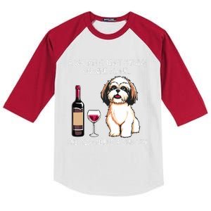 A Woman Cannot Survive On Wine Alone She Needs A Shih Tzu Kids Colorblock Raglan Jersey