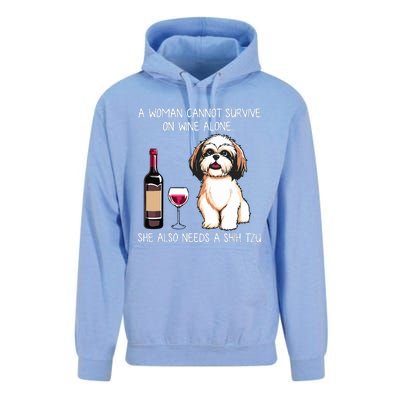 A Woman Cannot Survive On Wine Alone She Needs A Shih Tzu Unisex Surf Hoodie