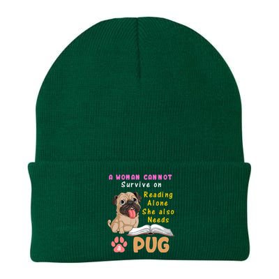 A Woman Cannot Survive On Reading Alone She Also Needs A Pug Knit Cap Winter Beanie