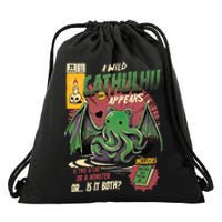 A Wild Cathulhu Appears A Cat Or Monster Funny Cat Cthulhu Drawstring Bag