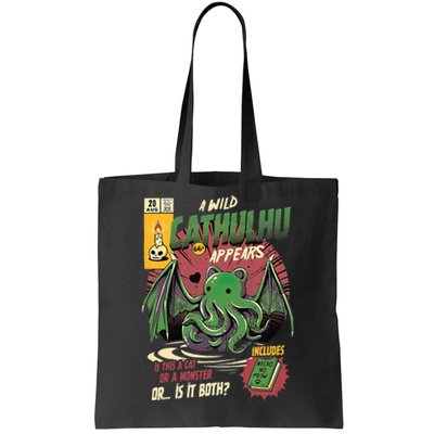 A Wild Cathulhu Appears A Cat Or Monster Funny Cat Cthulhu Tote Bag