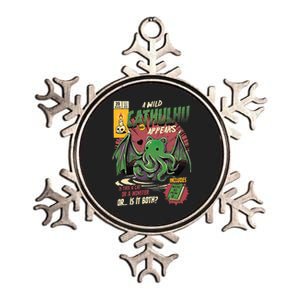 A Wild Cathulhu Appears A Cat Or Monster Funny Cat Cthulhu Metallic Star Ornament