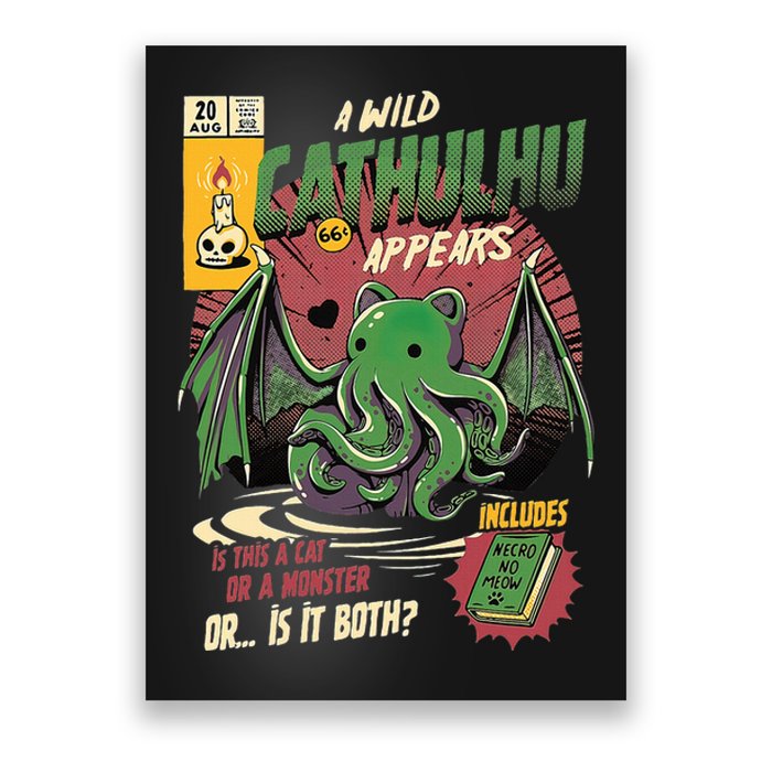 A Wild Cathulhu Appears A Cat Or Monster Funny Cat Cthulhu Poster