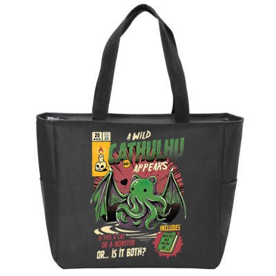 A Wild Cathulhu Appears A Cat Or Monster Funny Cat Cthulhu Zip Tote Bag