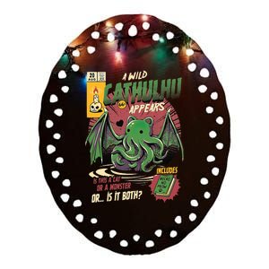 A Wild Cathulhu Appears A Cat Or Monster Funny Cat Cthulhu Ceramic Oval Ornament