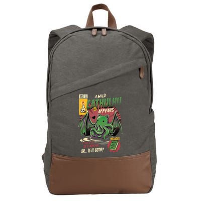 A Wild Cathulhu Appears A Cat Or Monster Funny Cat Cthulhu Cotton Canvas Backpack