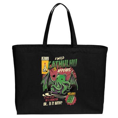 A Wild Cathulhu Appears A Cat Or Monster Funny Cat Cthulhu Cotton Canvas Jumbo Tote