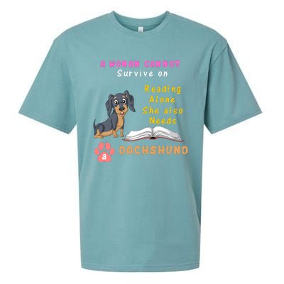 A Woman Cannot Reading Alone She Also Needs A Dachshund Sueded Cloud Jersey T-Shirt