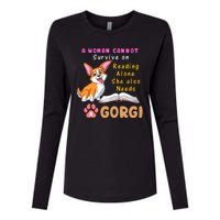 A Woman Cannot Survive On Reading Alone She Also Needs A Corgi Womens Cotton Relaxed Long Sleeve T-Shirt