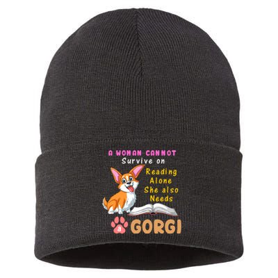 A Woman Cannot Survive On Reading Alone She Also Needs A Corgi Sustainable Knit Beanie