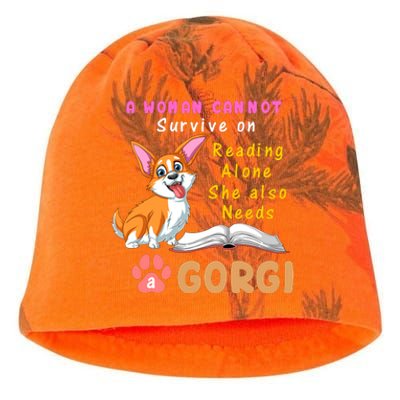 A Woman Cannot Survive On Reading Alone She Also Needs A Corgi Kati - Camo Knit Beanie