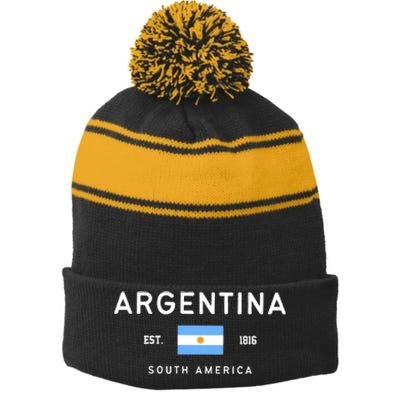 Argentina World Champion Football For Lover Gift Trending Stripe Pom Pom Beanie