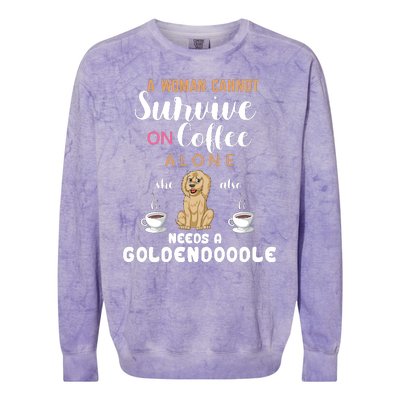 A Woman Cannot Survive On Coffee Alone She Also Needs A Goldendoodle Colorblast Crewneck Sweatshirt