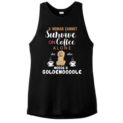 A Woman Cannot Survive On Coffee Alone She Also Needs A Goldendoodle Ladies PosiCharge Tri-Blend Wicking Tank