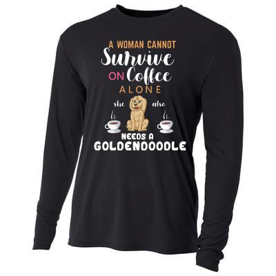 A Woman Cannot Survive On Coffee Alone She Also Needs A Goldendoodle Cooling Performance Long Sleeve Crew