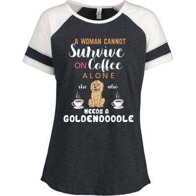 A Woman Cannot Survive On Coffee Alone She Also Needs A Goldendoodle Enza Ladies Jersey Colorblock Tee