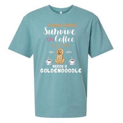 A Woman Cannot Survive On Coffee Alone She Also Needs A Goldendoodle Sueded Cloud Jersey T-Shirt