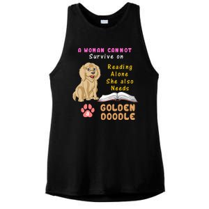 A Woman Cannot Survive On Reading Alone She Also Needs A Goldendoodle Ladies PosiCharge Tri-Blend Wicking Tank