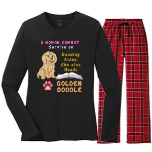 A Woman Cannot Survive On Reading Alone She Also Needs A Goldendoodle Women's Long Sleeve Flannel Pajama Set 