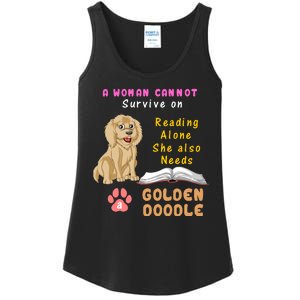 A Woman Cannot Survive On Reading Alone She Also Needs A Goldendoodle Ladies Essential Tank