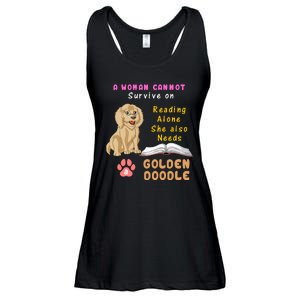 A Woman Cannot Survive On Reading Alone She Also Needs A Goldendoodle Ladies Essential Flowy Tank