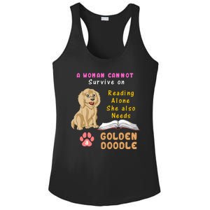 A Woman Cannot Survive On Reading Alone She Also Needs A Goldendoodle Ladies PosiCharge Competitor Racerback Tank