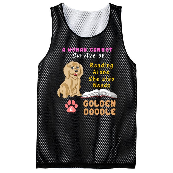 A Woman Cannot Survive On Reading Alone She Also Needs A Goldendoodle Mesh Reversible Basketball Jersey Tank