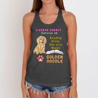 A Woman Cannot Survive On Reading Alone She Also Needs A Goldendoodle Women's Knotted Racerback Tank