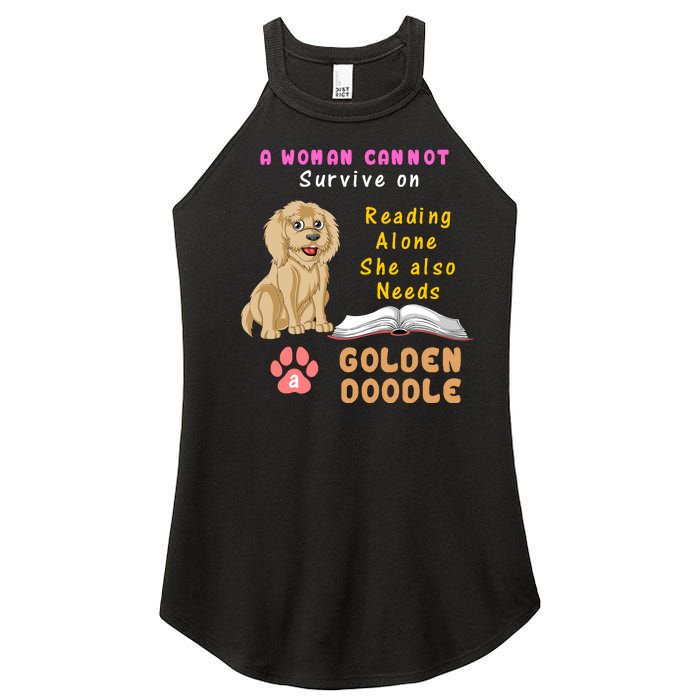 A Woman Cannot Survive On Reading Alone She Also Needs A Goldendoodle Women's Perfect Tri Rocker Tank