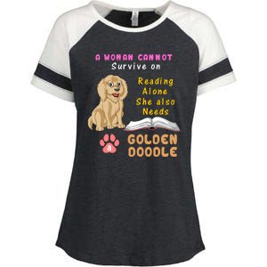 A Woman Cannot Survive On Reading Alone She Also Needs A Goldendoodle Enza Ladies Jersey Colorblock Tee