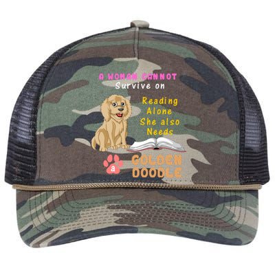 A Woman Cannot Survive On Reading Alone She Also Needs A Goldendoodle Retro Rope Trucker Hat Cap