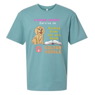 A Woman Cannot Survive On Reading Alone She Also Needs A Goldendoodle Sueded Cloud Jersey T-Shirt