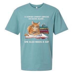 A Woman Cannot Survive On Books Alone She Also Needs A Cat Sueded Cloud Jersey T-Shirt