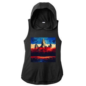 Angkor Wat Cambodia Explore Ancient Temples Ladies PosiCharge Tri-Blend Wicking Draft Hoodie Tank