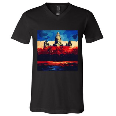 Angkor Wat Cambodia Explore Ancient Temples V-Neck T-Shirt