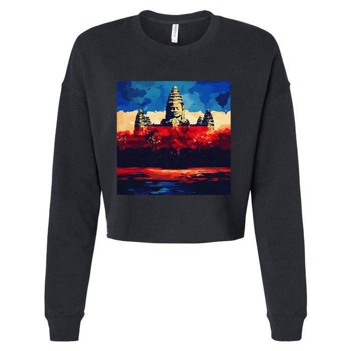 Angkor Wat Cambodia Explore Ancient Temples Cropped Pullover Crew