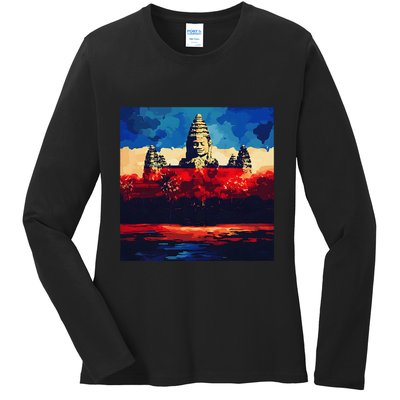 Angkor Wat Cambodia Explore Ancient Temples Ladies Long Sleeve Shirt
