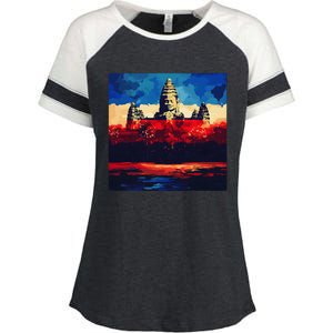 Angkor Wat Cambodia Explore Ancient Temples Enza Ladies Jersey Colorblock Tee