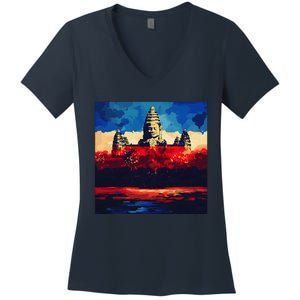 Angkor Wat Cambodia Explore Ancient Temples Women's V-Neck T-Shirt