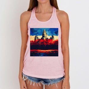 Angkor Wat Cambodia Explore Ancient Temples Women's Knotted Racerback Tank