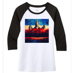 Angkor Wat Cambodia Explore Ancient Temples Women's Tri-Blend 3/4-Sleeve Raglan Shirt