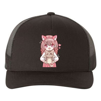 Anime with Cat Kawaii Cat Lover Otaku Yupoong Adult 5-Panel Trucker Hat