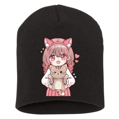 Anime with Cat Kawaii Cat Lover Otaku Short Acrylic Beanie