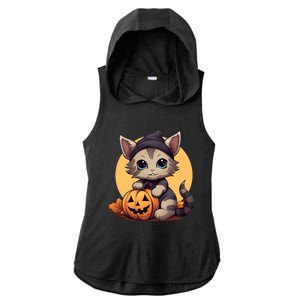 Autumn Whiskers Cute Cat Cuddling A Halloween Pumpkin Meaningful Gift Ladies PosiCharge Tri-Blend Wicking Draft Hoodie Tank