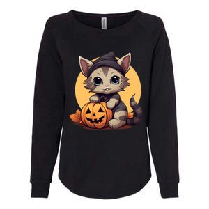 Autumn Whiskers Cute Cat Cuddling A Halloween Pumpkin Meaningful Gift Womens California Wash Sweatshirt