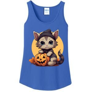 Autumn Whiskers Cute Cat Cuddling A Halloween Pumpkin Meaningful Gift Ladies Essential Tank