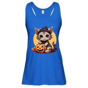 Autumn Whiskers Cute Cat Cuddling A Halloween Pumpkin Meaningful Gift Ladies Essential Flowy Tank