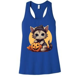 Autumn Whiskers Cute Cat Cuddling A Halloween Pumpkin Meaningful Gift Women's Racerback Tank